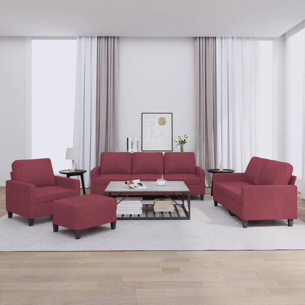 vidaXL Set di Divani 4 pz con Cuscini Rosso Vino in Tessuto