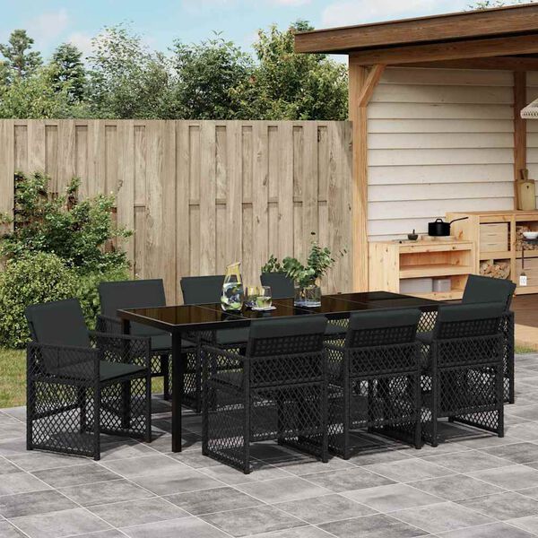 vidaXL Set da Pranzo per Giardino 9 pcs Nero polyrattan
