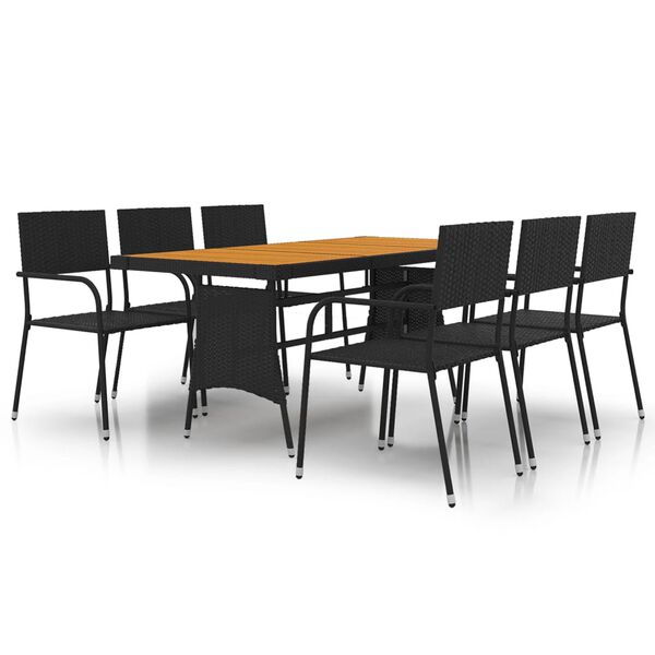 vidaXL Set da Pranzo per Esterni 7 pz in Polyrattan Nero