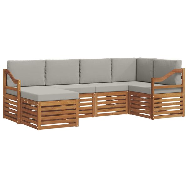 vidaXL Set divani con cuscino 6 pcs Grigio Naturale e Chiaro