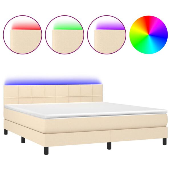 vidaXL Letto a Molle con Materasso e LED Crema 180x200 cm in Tessuto