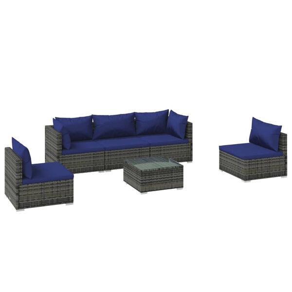 vidaXL Set Divani da Giardino 6 pz con Cuscini in Polyrattan Grigio