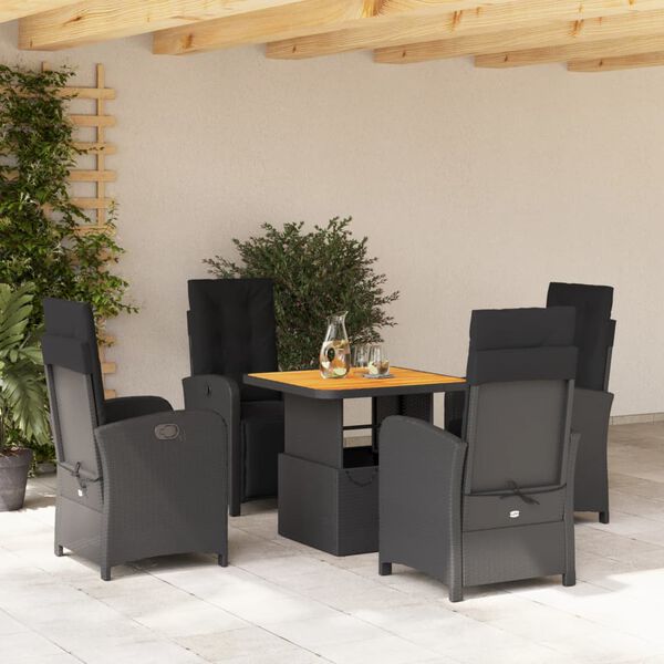 vidaXL Set da Pranzo da Giardino 5 pz Nero con Cuscini in Polyrattan