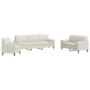vidaXL Set di Divani 3 pz con Cuscini e Rinforzi Crema in Velluto