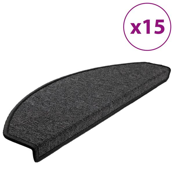 vidaXL Tappetini per scale 15 pz 65x24x4 cm Antracite Semicircolari Grandi
