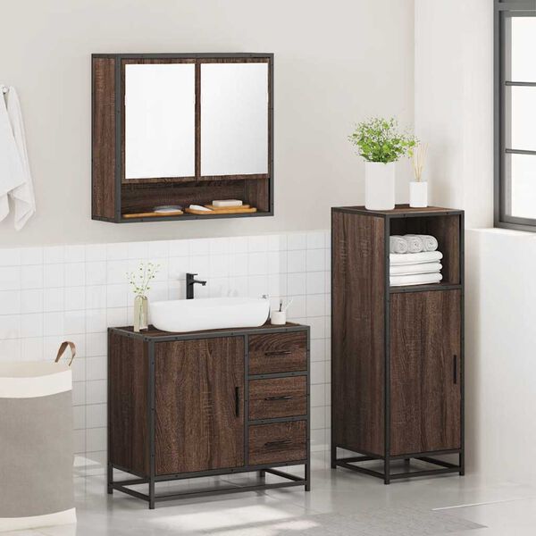 vidaXL Set Mobili da Bagno 3 pz Rovere Marrone in Legno Multistrato