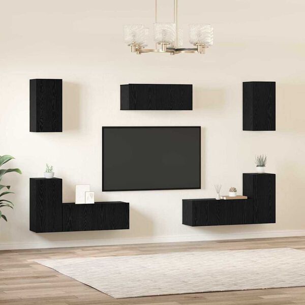 vidaXL Set mobile TV 7 pcs Rovere Nero Legno multistrato