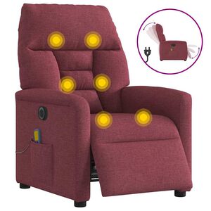 vidaXL Poltrona Massaggiante Reclinabile Elettrica Rosso Vino Tessuto