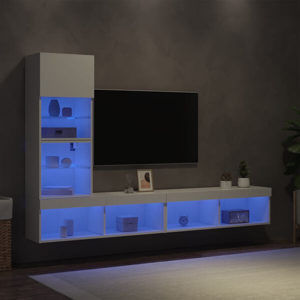 vidaXL Mobili TV a Muro con LED 4pz Bianchi in Legno Multistrato