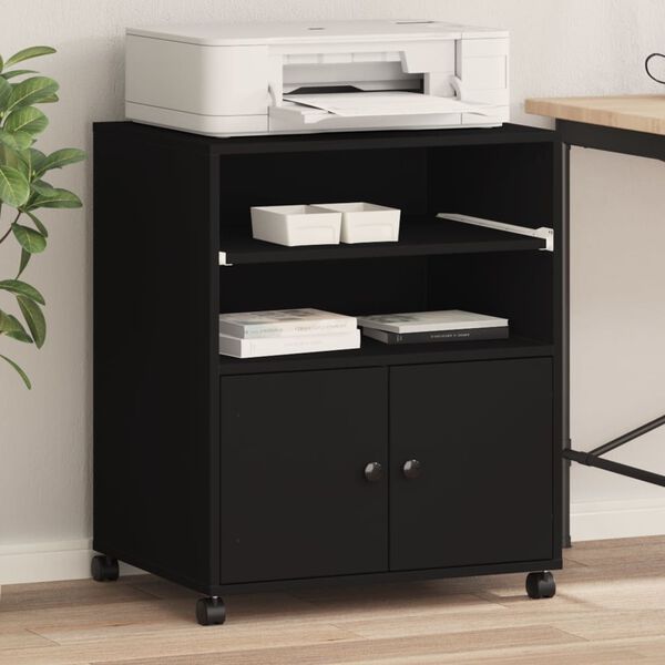 vidaXL Supporto per Stampante con Ruote Nero 60x48x74 cm