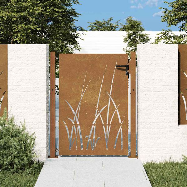 vidaXL Cancello da giardino 100x150 cm in acciaio Corten con design erba