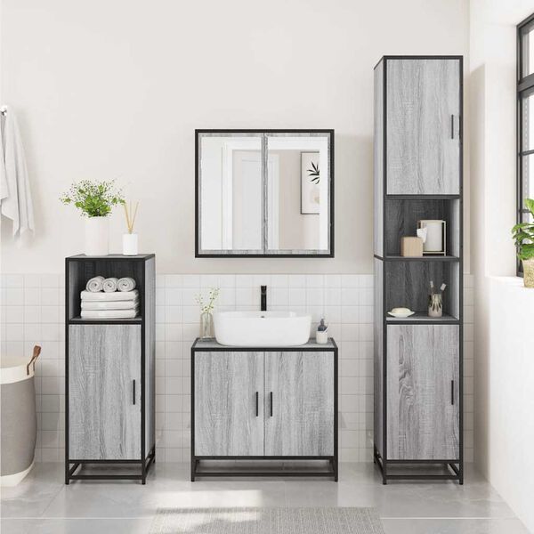 vidaXL Mobile Specchio da Bagno Grigio Sonoma 65x20x60 cm Multistrato