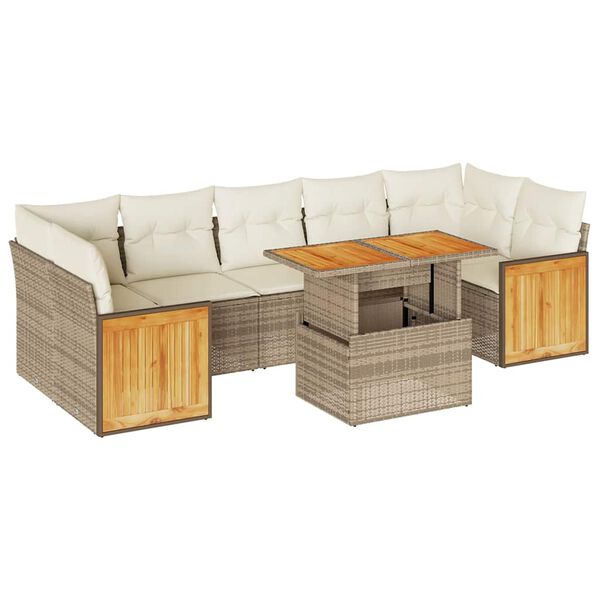 vidaXL Set Divano da Giardino 8 pz con Cuscini Beige Polyrattan Acacia