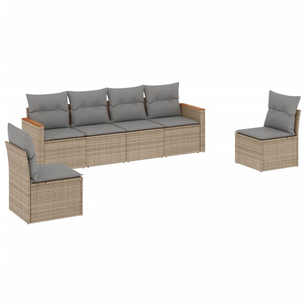 vidaXL Set Divano da Giardino 6 pz con Cuscini Beige in Polyrattan