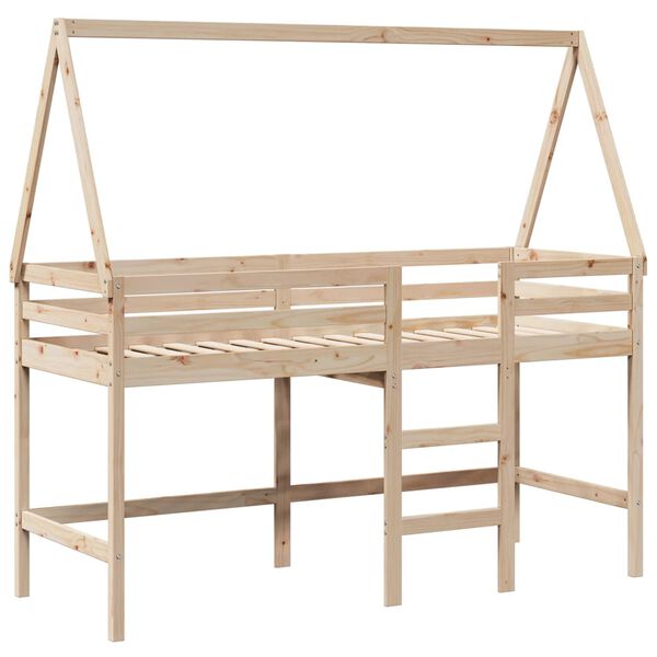 vidaXL Letto Soppalco con Scala e Tetto 90x190 cm Legno Massello Pino