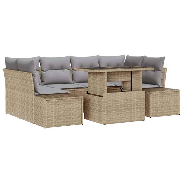 vidaXL Set di divani 7 pcs Beige e Grigio Chiaro polyrattan