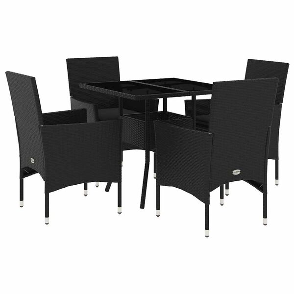 vidaXL Set da Pranzo da Giardino con Cuscini 5 pz Polyrattan e Vetro