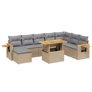 vidaXL Set Divano da Giardino 9 pz con Cuscini Beige in Polyrattan