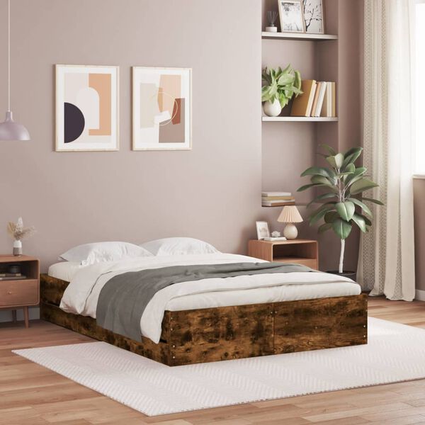 vidaXL Giroletto con Cassetti Rovere Fumo 135x190 cm Legno Multistrato