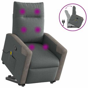 vidaXL Poltrona Alzapersona Massaggi Reclinabile Grigio Scuro Tessuto