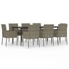 vidaXL Set da Pranzo Giardino 9pz con Cuscini Nero e Grigio Polyrattan