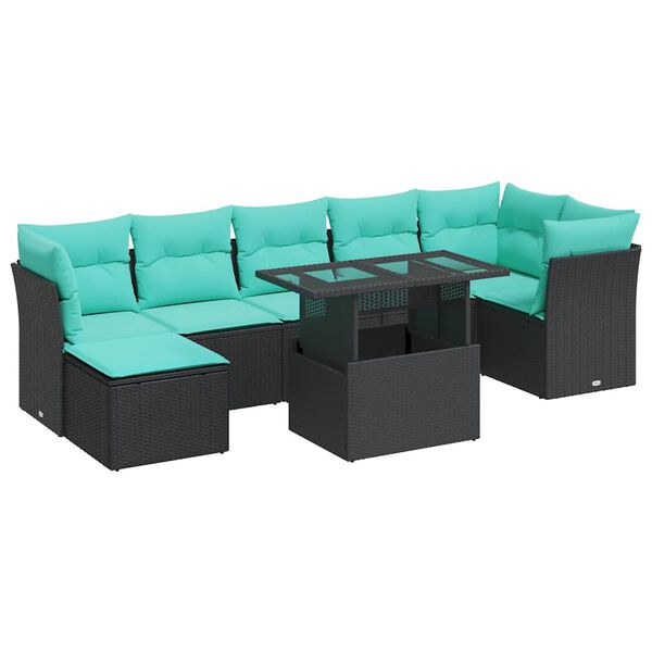 vidaXL Set Divani da Giardino con Cuscini 8pz Nero Polyrattan Acacia
