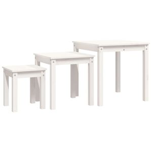 vidaXL Tavolini a Incastro 3 pz Bianco in Legno Massello di Pino