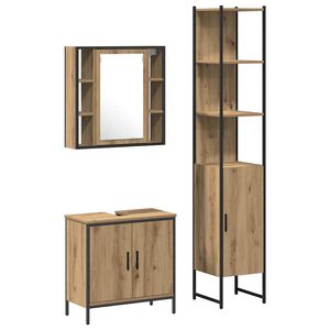 vidaXL Unit&agrave; da Bagno con lo scaffale 3 pcs Marrone Legno multistrato