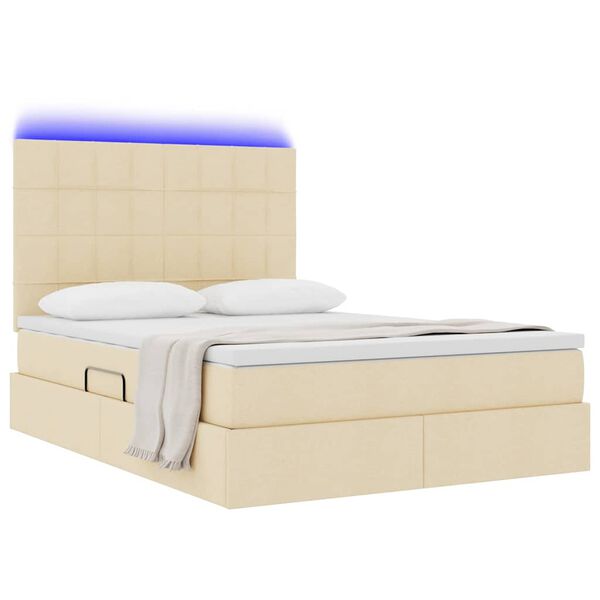 vidaXL Letto con contenitore e LED Crema 140 x 190 cm Poliestere