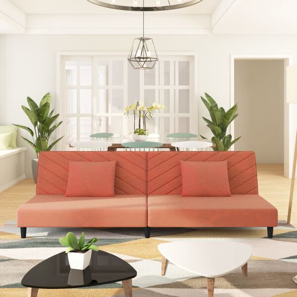 vidaXL Divano Letto a 2 Posti con 2 Cuscini Rosa in Velluto