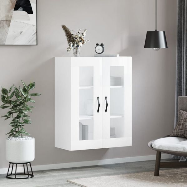 vidaXL Mobile a Parete Bianco Lucido 69,5x34x90 cm Legno Multistrato
