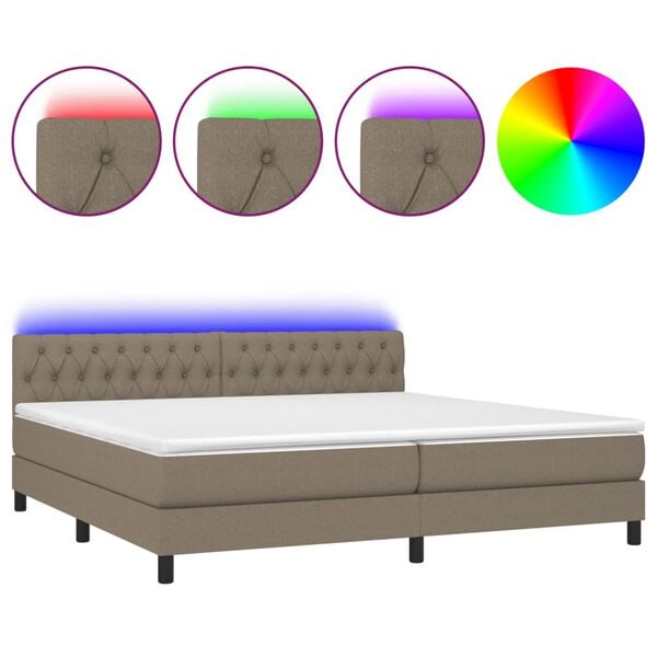 vidaXL Letto a Molle Materasso e LED tortora 200x200cm in Tessuto