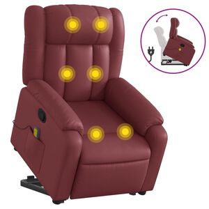 vidaXL Poltrona Alzapersone Massaggi Reclinabile Rosso Vino Similpelle