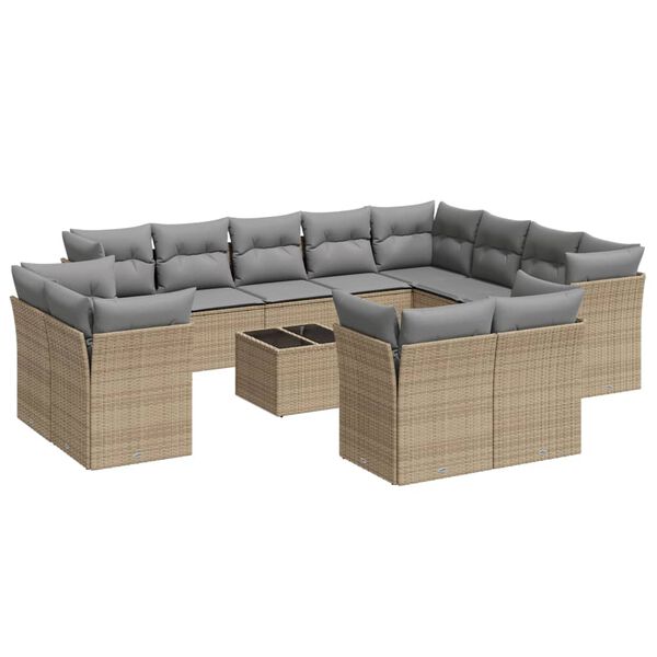 vidaXL Set Divano da Giardino 13 pz con Cuscini Beige in Polyrattan