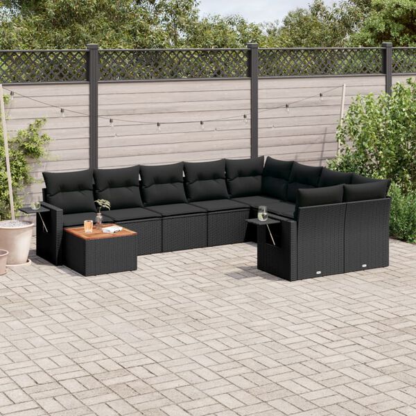 vidaXL Set Divani da Giardino 10pz con Cuscini in Polyrattan Nero