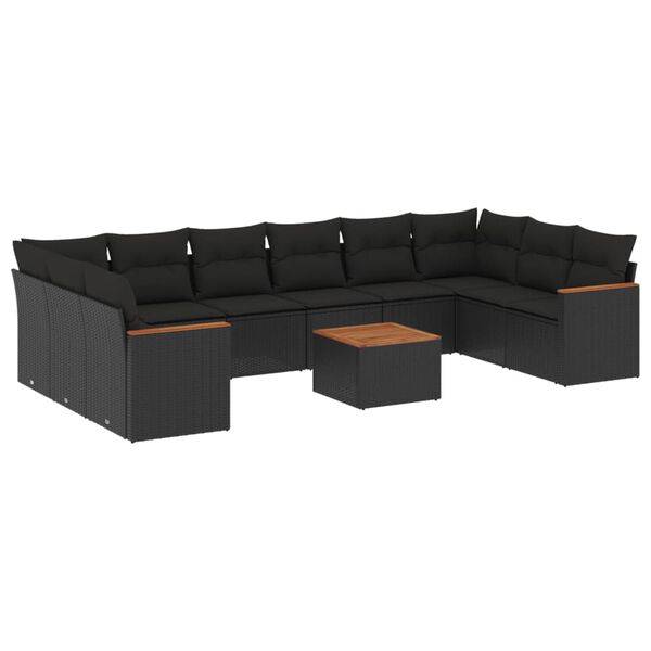 vidaXL Set Divani da Giardino 11 pz con Cuscini in Polyrattan Nero