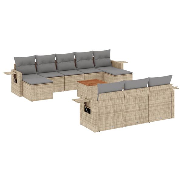 vidaXL Set Divani da Giardino 11 pz con Cuscini Beige in Polyrattan