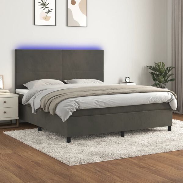 vidaXL Letto a Molle con Materasso e LED Grigio Scuro 180x200 cm
