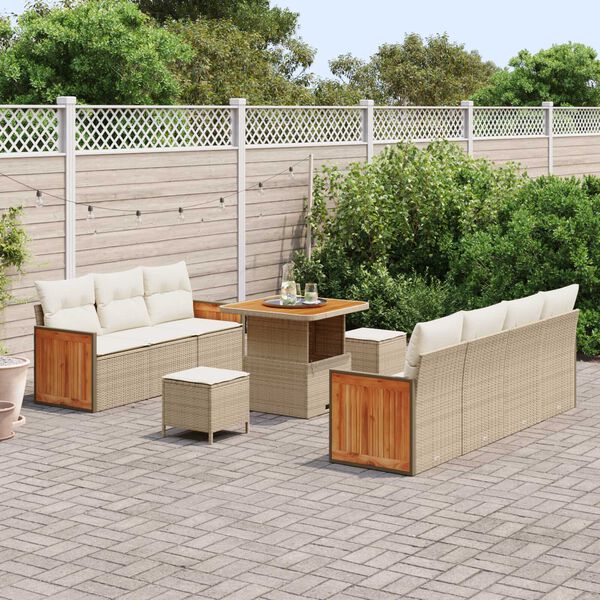 vidaXL Set Divano da Giardino 10 pcs Beige e Crema 80 x 80 x 71 cm
