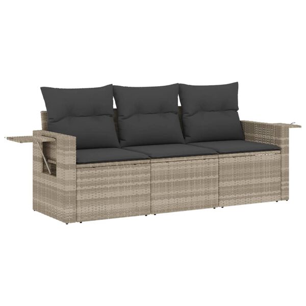 vidaXL Set Divano da Giardino 3pz con Cuscini Grigio Chiaro Polyrattan