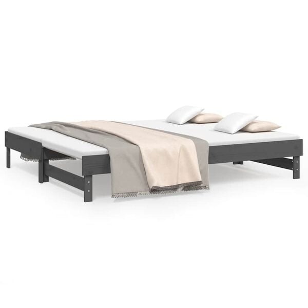 vidaXL Dormeuse Estraibile Grigia 2x(80x200) cm Legno Massello di Pino