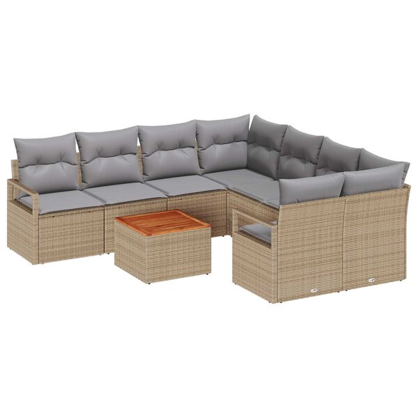 vidaXL Set Divano da Giardino 9 pcs Beige e Grigio Chiaro polyrattan