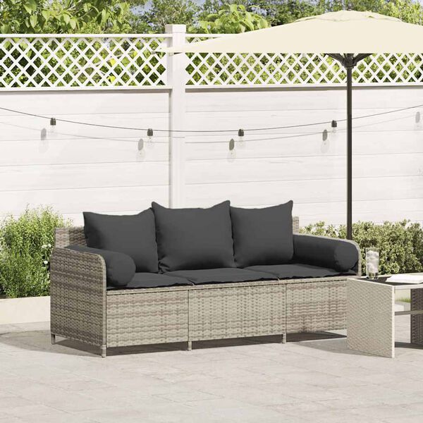 vidaXL Divano da Giardino con Cuscini 3 Posti Grigio Chiaro Polyrattan