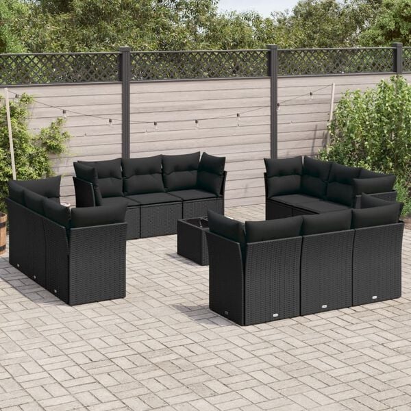 vidaXL Set Divani da Giardino 13pz con Cuscini Nero in Polyrattan