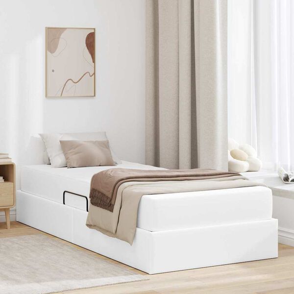 vidaXL Letto con contenitore e materasso 2 pcs Bianco Pelle