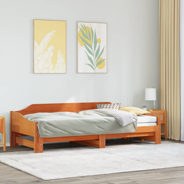 vidaXL Divano con Letto Estraibile Marrone Cera 90x200cm Massello Pino
