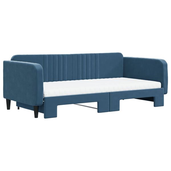 vidaXL Divano Letto Estraibile con Materassi Blu 100x200 cm Velluto