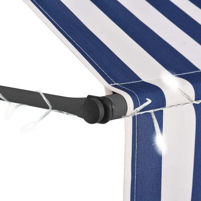 vidaXL Tenda da Sole Retrattile Manuale con LED 350 cm Blu e Bianca