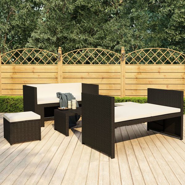 vidaXL Set Divani da Giardino 5 pz con Cuscini in Polyrattan Nero