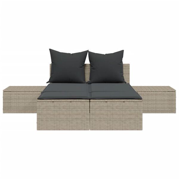 vidaXL Lettino Prendisole Doppio con Cuscini Grigio Chiaro Polyrattan